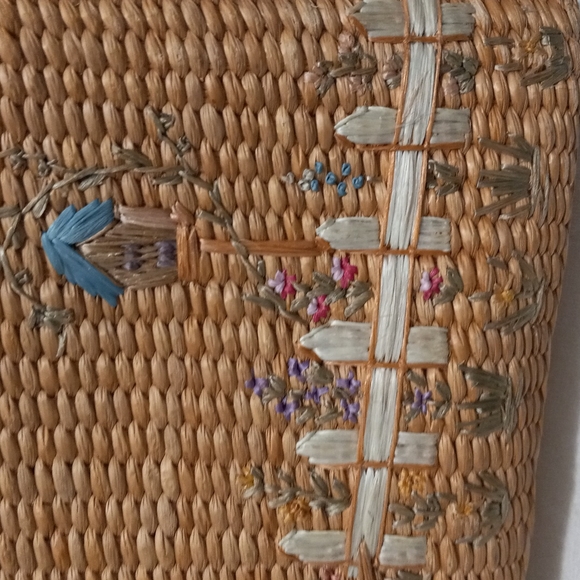 Vintage Cappelli Straworld Purse 15" X 9" wood handle - Picture 2 of 5